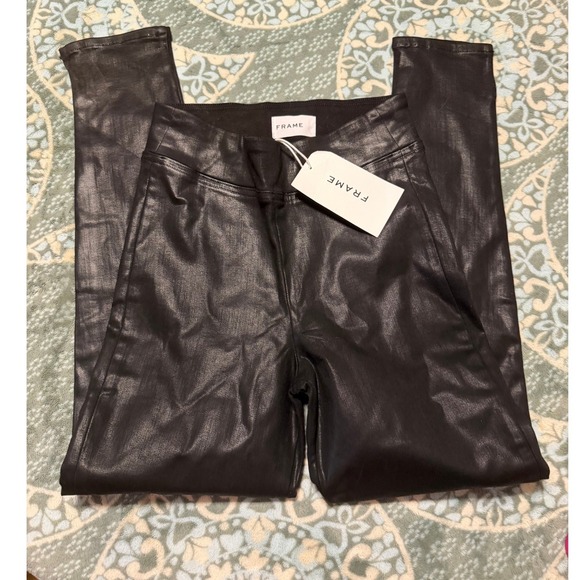 FRAME The Jet Set Skinny Crop Coated Black Pants Size 1 (US 4-8) - Picture 3 of 6